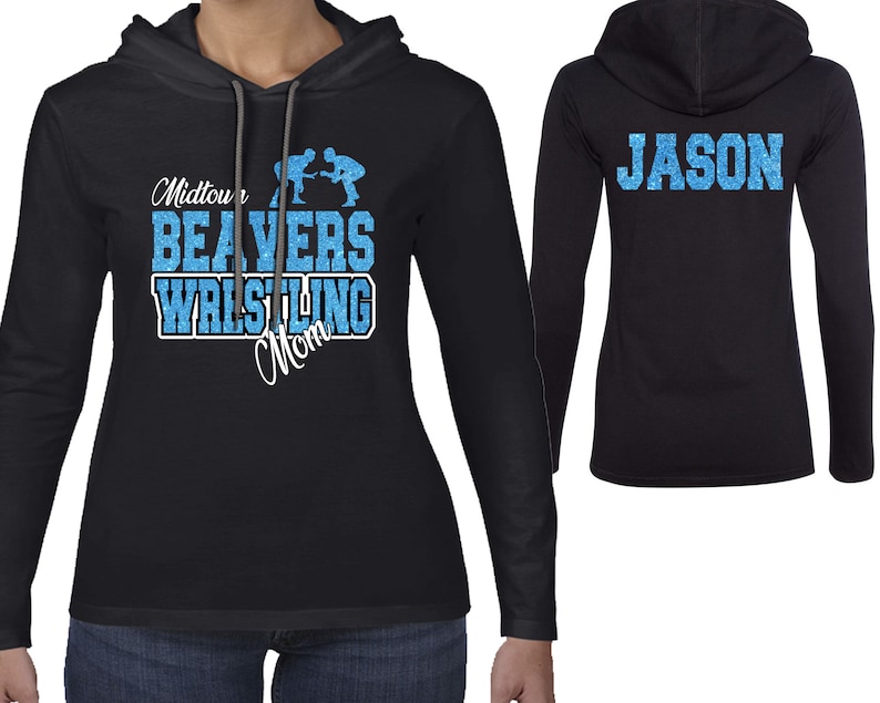 Custom Personalized Glitter Wrestling Mom Women/'s Lightweight Long Sleeve Hooded T-Shirt Amazing Spirit Wear Wrestler Mother