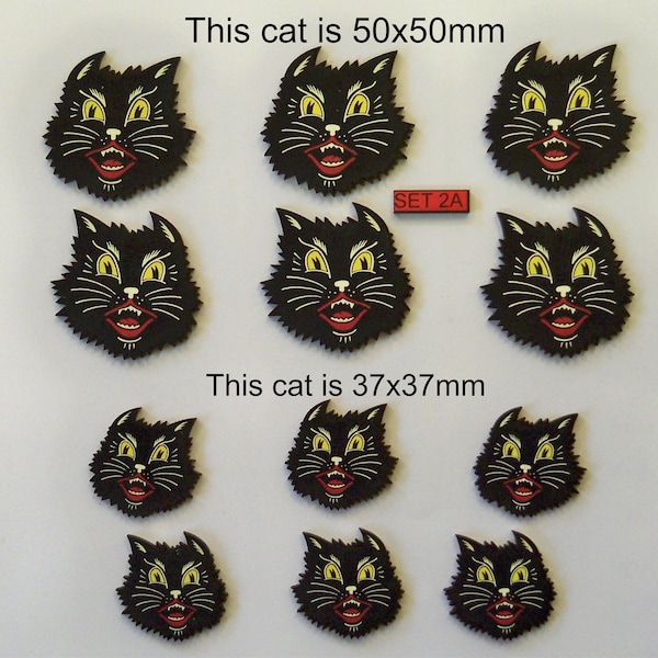 Vintage Black Cats.Lucky Stripe. 12 x woodcuts in a packet. (SET 2A)