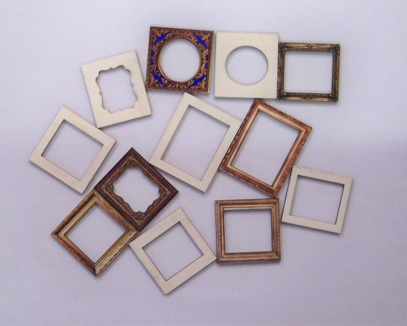 Picture Frames. photo of Miniature Frames on wood. Attach your own picture. 12 x laser wood cuts. image 5