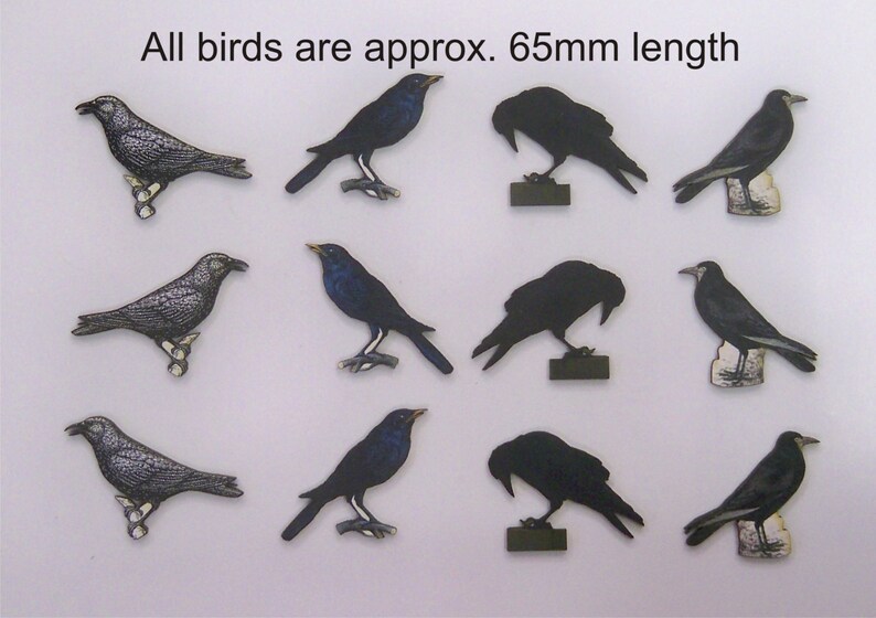 A packet of 12 x woodcuts Black Bird Black Crows and Ravens