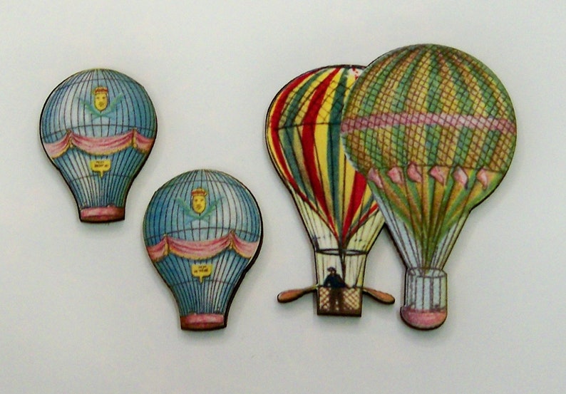 Vintage 8 x Woodcuts in packet SET 4 Hot Air Balloons
