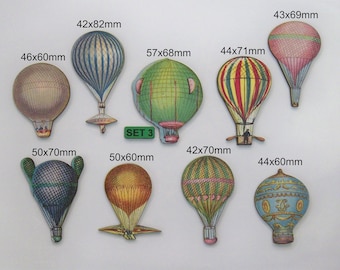 Hot Air Balloons. Vintage (SET 3) 9 x Woodcuts in packet. DIY crafts