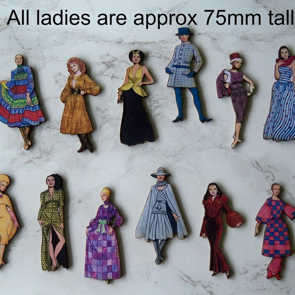 Ladies Fashion. Clothing from mid 20th century. 12 x Laser woodcuts