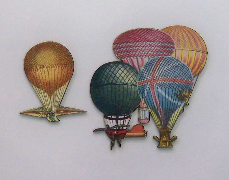 Vintage 8 x Woodcuts in packet SET 4 Hot Air Balloons