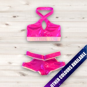 Pro-worsteluitrusting Crop-top en bootyshort voor dames * Zelina-stijl * Worstelspandex * Worsteluitrusting * Op bestelling gemaakt
