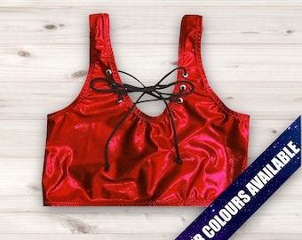 Pro Wrestling Gear Women’s Crop Top Sparkly Lace Up Crop Top  Wrestling Top  Crop Top Plain Wrestling Gear * Made To Order