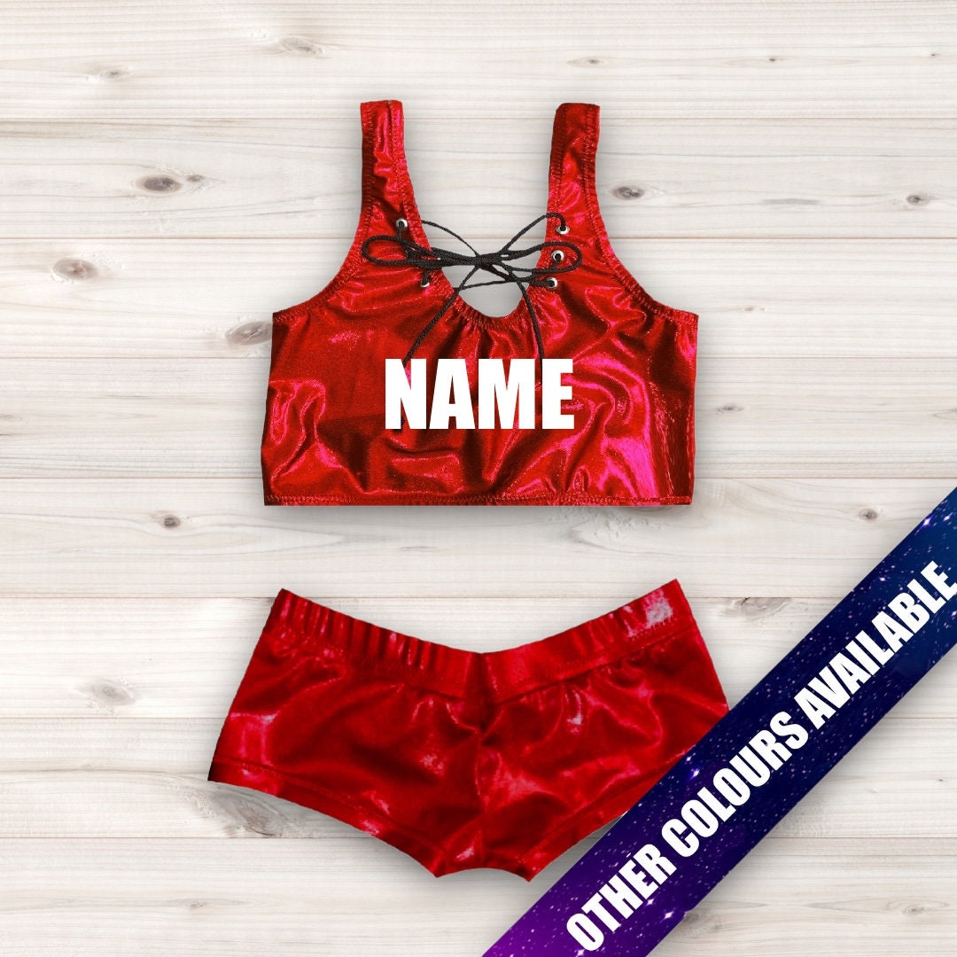 Pro Wrestling Gear Womens Sparkly Lace up Crop Top and Pants Etsy