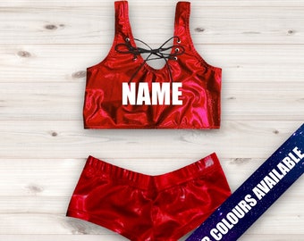 Pro Wrestling Gear Women’s Sparkly Lace Up Crop Top and Pants Set CUSTOM Spandex * Women’s Wrestling Gear * Made To Order