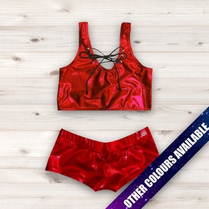 Pro-worsteluitrusting set sprankelende crop top en broek met veters voor dames, spandex * worsteluitrusting voor dames * Op bestelling gemaakt