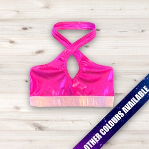 Pro-worsteluitrusting Crop-top voor dames Sparkly cross-over Zelina-stijl spandex * Worsteltopje Effen worsteluitrusting * Op bestelling gemaakt