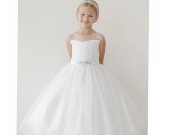 White flower girl communion dress for girls