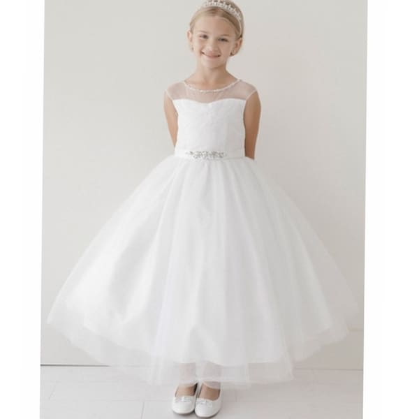 White flower girl communion dress for girls