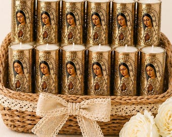 Recuerdos 12 pcs of keepsakes mini cirios Virgin Mary candles baptism first communion