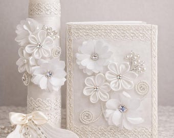 Girls Baptism Candle Set gift keepsakes vela de Nina para bautizo white