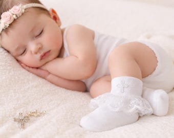 Baby baptism lace cross socks
