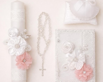 Girls Baptism Candle Set gift keepsakes vela de Nina para bautizo white
