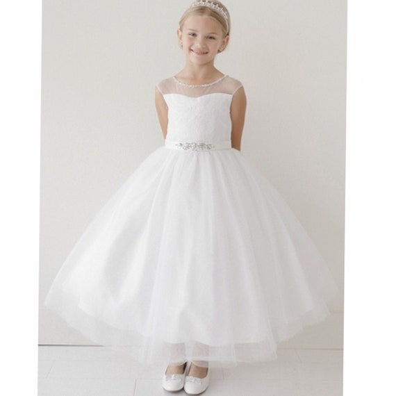 White Flower Girl Communion Dress for Girls Etsy
