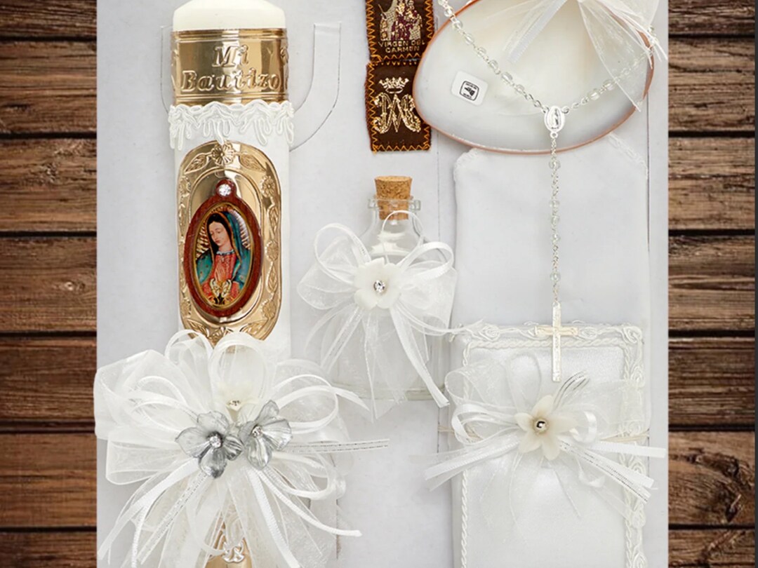 Virgen Mary Baptism Candle Gift Set De Vela Para Bautizo Etsy