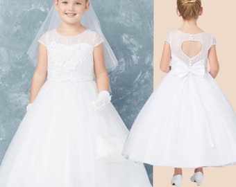 First Communion Dress, Vestido Primera Communion, Holy Communion, White Flowergirl Dress