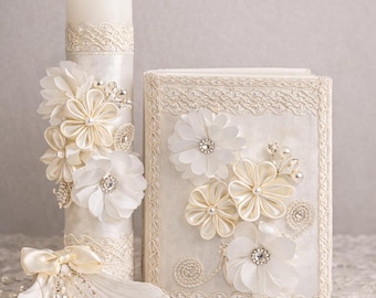 Girls Baptism Candle Set gift keepsakes vela de Nina para bautizo ivory