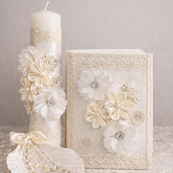 Girls Baptism Candle Set gift keepsakes vela de Nina para bautizo ivory