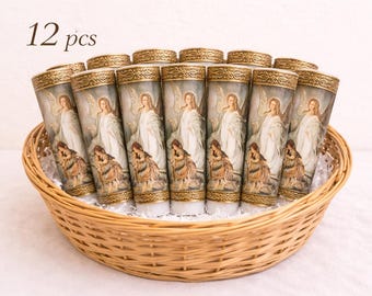 Recuerdos 12 pcs of keepsakes mini cirios guardian angel candles baptism first communion