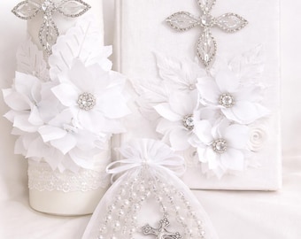 Girls first communion holy Bible rosary candle gift set vela para Niña primera communion