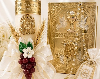 Communion Candleset velas Primera Communion giftset bible rosary scapular