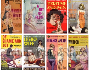 Lesbian Pulp Fiction Cover Art Digital Printable Collage Sheet - Retro Pulp Covers, Vintage Illustrations, LGBTQ - Instant Download