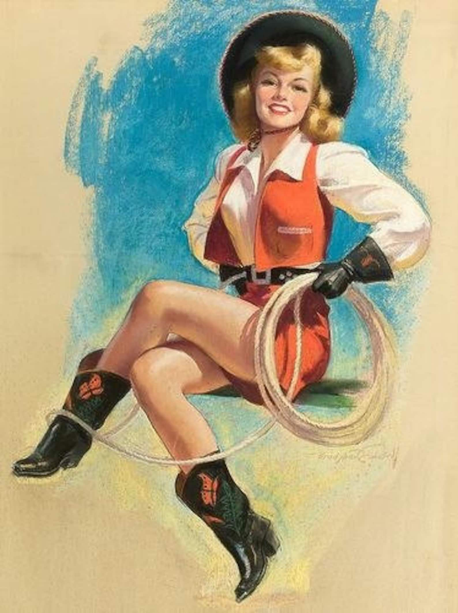 Cowgirls Pin Up Art And Illustrations 24 Trading Cards Set Etsy