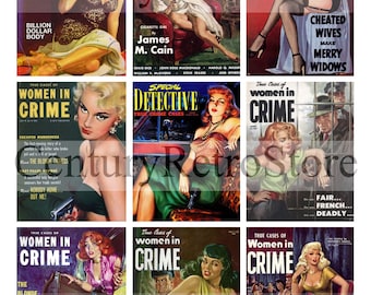 Femme Fatales Pulp Magazine Cover Art Digital Printable Collage Sheet - Retro Pulp Covers, Vintage Illustrations, Pin-Ups - Instant Download