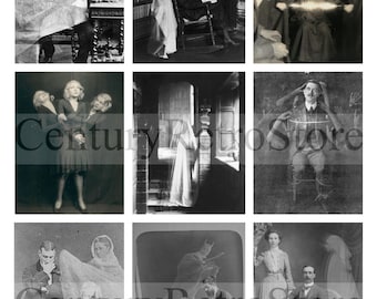 Classic Spirit Photos and Creepy Vintage Photography Digital Printable Collage Sheet - Retro Photos, Weird Photography - Instant Download
