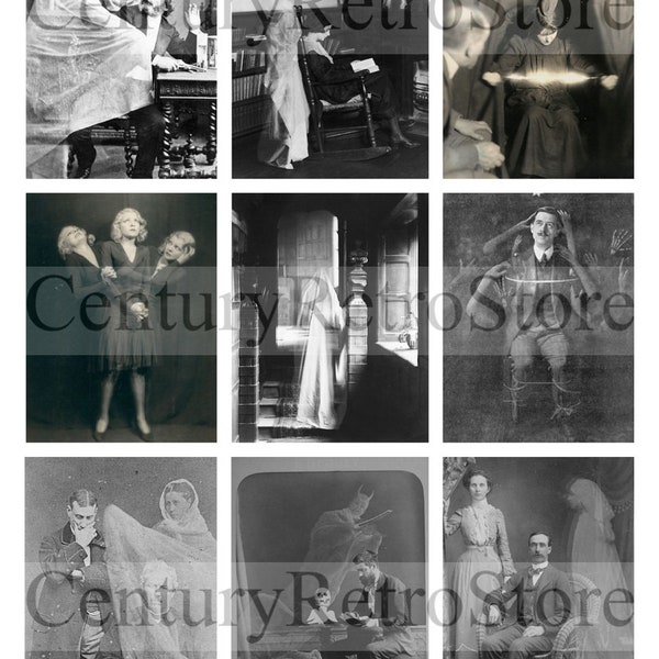 Classic Spirit Photos and Creepy Vintage Photography Digital Printable Collage Sheet - Retro Photos, Weird Photography - Instant Download