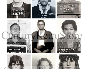 Celebrity Mugshots - Photography Digital Printable Collage Sheet - Retro Photos - Instant Download