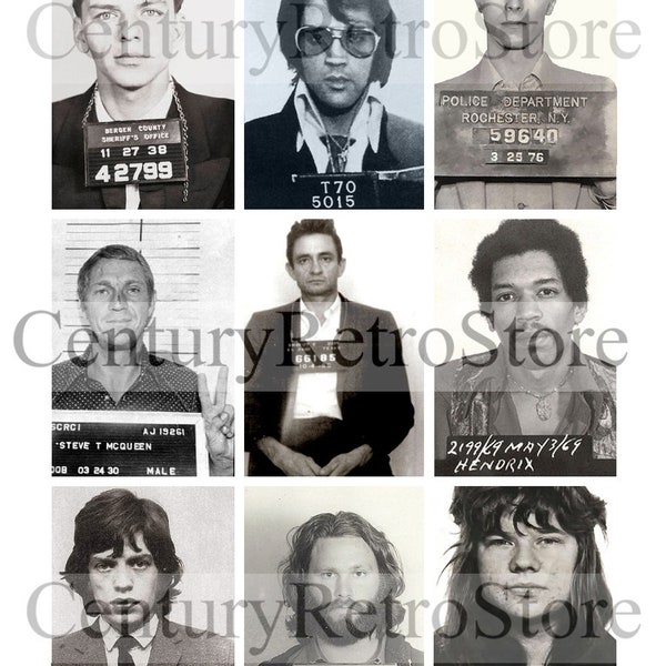 Celebrity Mugshots - Photography Digital Printable Collage Sheet - Retro Photos - Instant Download