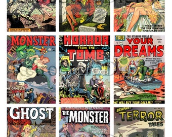 Classic Horror Comic Book Cover Art Digital Printable Collage