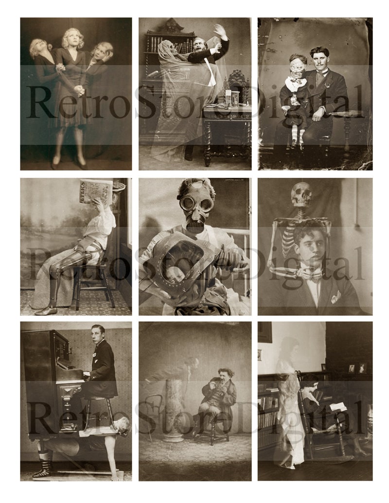 Creepy Vintage Photography Digital Printable Collage Sheet - Retro Photos, Weird Photography - Instant Download