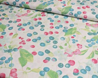 Baumwolle Popeline Hilco Les Cerises Kirschen weiß Blüten Meterware Kinderstoff