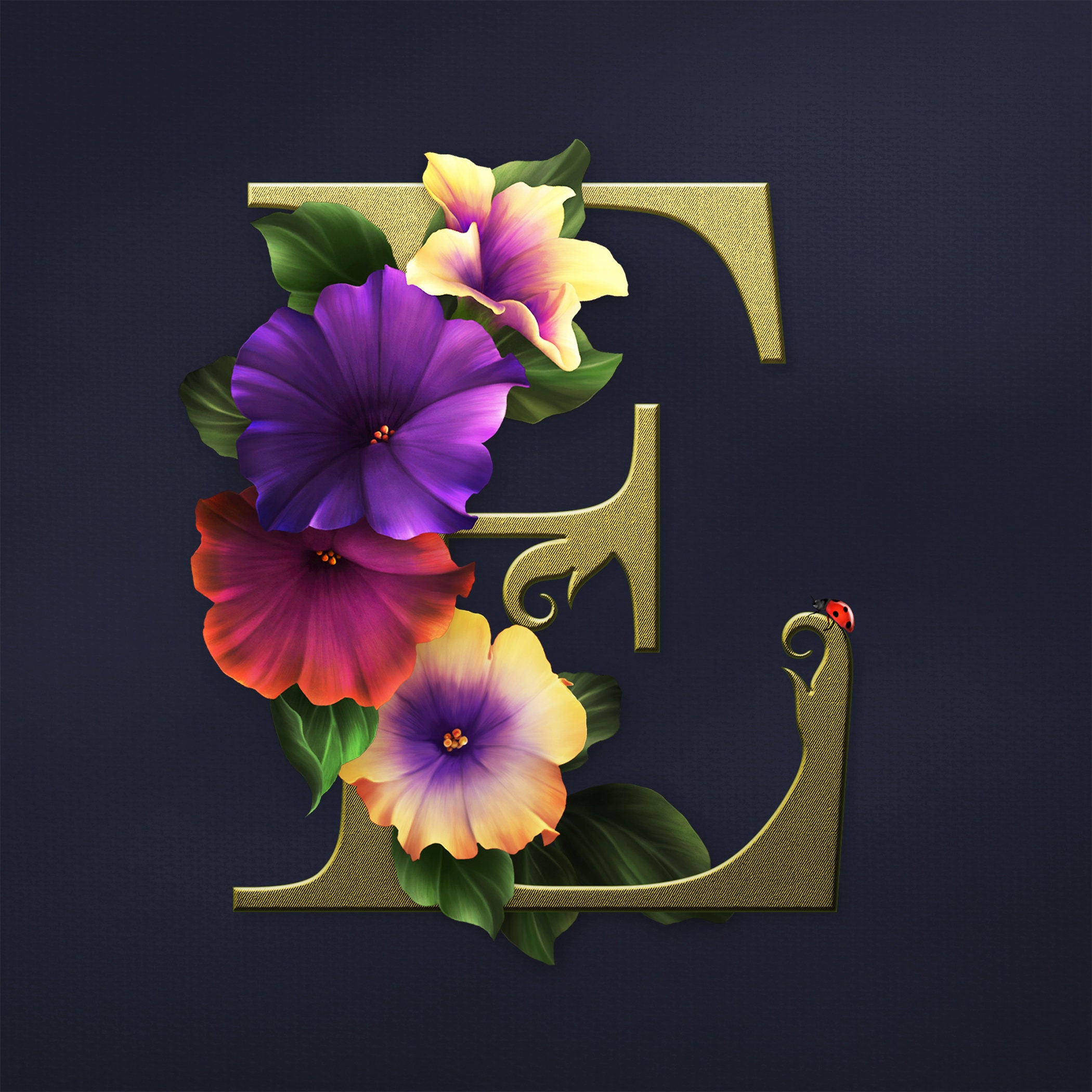 Spring Botanica Decorated Drop-Cap Digital Monogram Kit