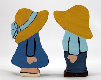 Handmade Wooden Farm Boy and Girl Doll Set: Country Home Decor