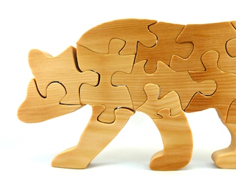 Handmade Wooden Bear Puzzle Freestanding with 15 Interlocking Pieces - Made To Order