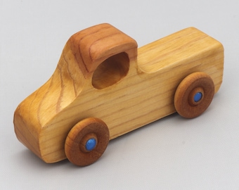 Wooden Toy Pickup Truck Handmade and Finished with Amber Shellac With Metallic Sapphire Blue Trim From My Play Pal Collection