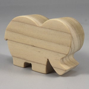 Handmade wooden toy Elephant cutout from the Itty Bitty Animal Collection stackable and unfinished crafted with traditional tools in the USA. Ideal for kid's crafts or pretend play, ready to be personalized to inspire creativity and imagination.