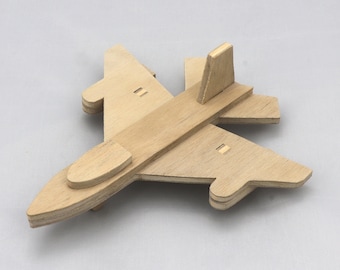 Handmade Wooden Toy Airplane: Jet Fighter Unfinished