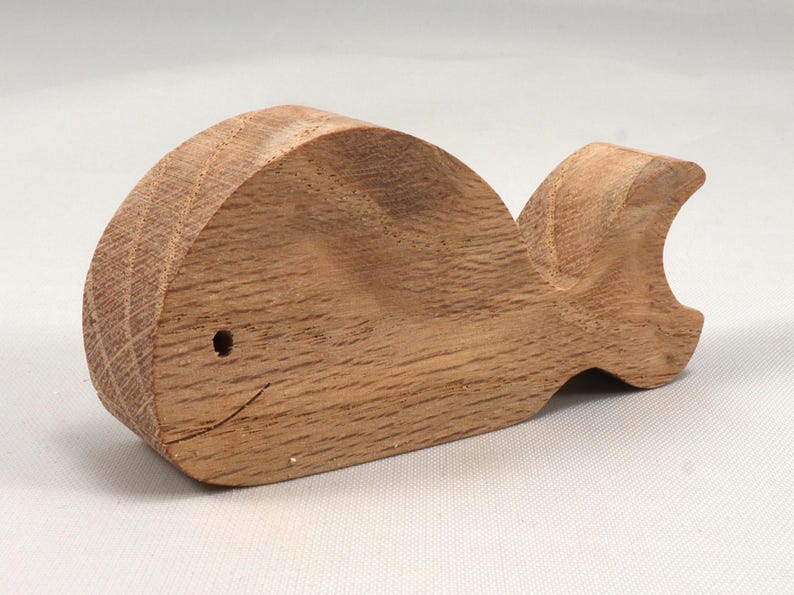 Handmade unfinished wooden whale toy cutout, chunky freestanding and stackable, sanded smooth and ready to paint, natural wood blank for kids craft and ocean theme play.