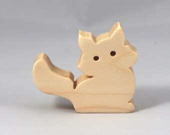 Handmade Wooden Fluffy Kitten Cutout, Unfinished Mini Animal Toy, Made In The USA