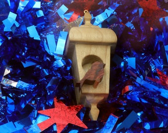 Wooden Miniature Birdhouse Ornament: Made In the USA