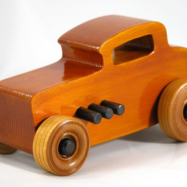 Wooden Toy Car Hot Rod 32 Deuce Coupe Handmade And Finished with Amber Shellac and Black Acrylic Paint - Made To Order