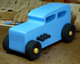 Wooden Toy Car: Hot Rod 1932 Sedan, Baby Blue