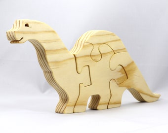 Wood Dinosaur Puzzle, Simple Four Pieces, Handmade and Finished, Made To Order